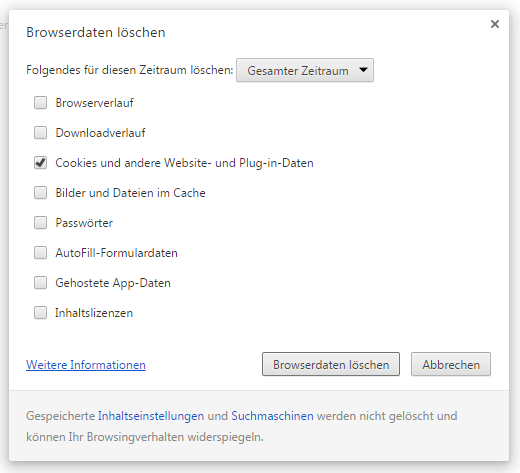 Google Chrome "Browserdaten löschen"